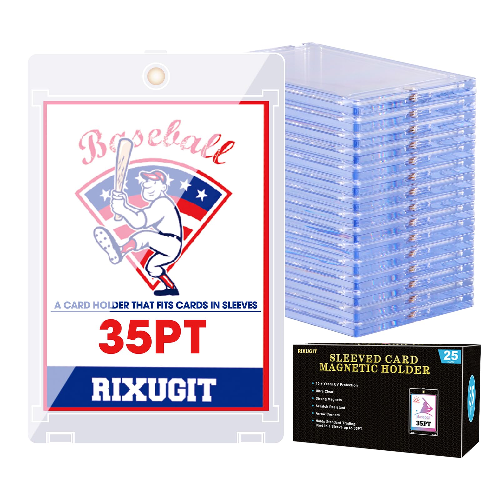 Photo 1 of 25-Pack Sleeved Card Magnetic Holders - 35pt Magnetic Card Case, Fits Sleeved Card First, One Touch Card Holder, Inner Size 2.63?×3.70?, Clear Hard Case for Trading Cards, Sports Card, Games Cards ?