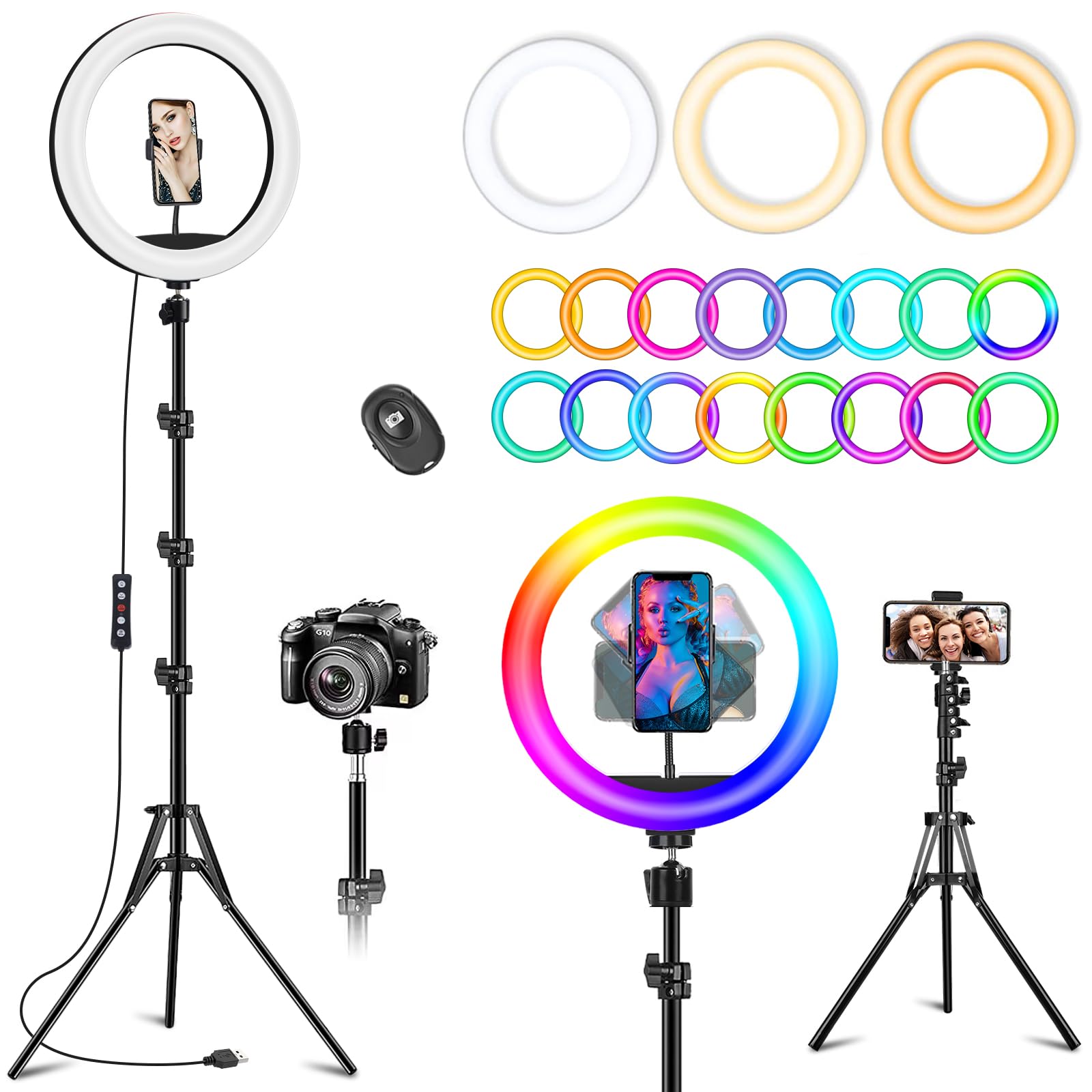 Photo 1 of 10.3" Ring Light with Tripod and Phone Holder, Selfie Ring Light with 51 Color Modes, Circle Lighting for iPhone, Dimmable LED Phone Ringlight for Makeup/Video Recording/Photography