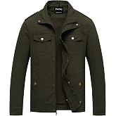 Pursky Men's Military Jacket Casual Washed Cotton Hooded Canvas Coat Fall Coat