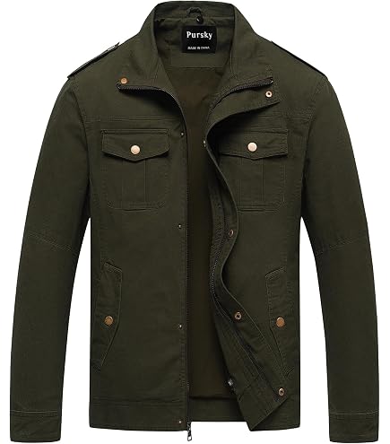 JEsilunmaMY Mens Soft Cotton Military Jacket Long Sleeve Stand