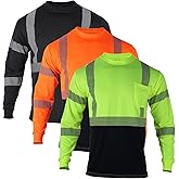 VENDACE 3 Pcs Safety T Shirts Reflective High Visibility Hi Vis Long Sleeve Construction Work Shirts for Men (Mixed,L)