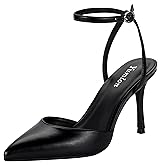 Yumlon Pointed Toe Stiletto High Heels Slingback Black Heels for Womens Pumps Closed Toe Ankle Strap Heel 3.3 Inch Bride Wedding Dress Shoes for Dinner Prom Party Heel Black PU 10M