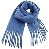 Dqwtb Blue Scarf Women Winter Large Long Chunky Blanket Wrap Shawl for Cold Weather Colorful Plaid Warm Scarves