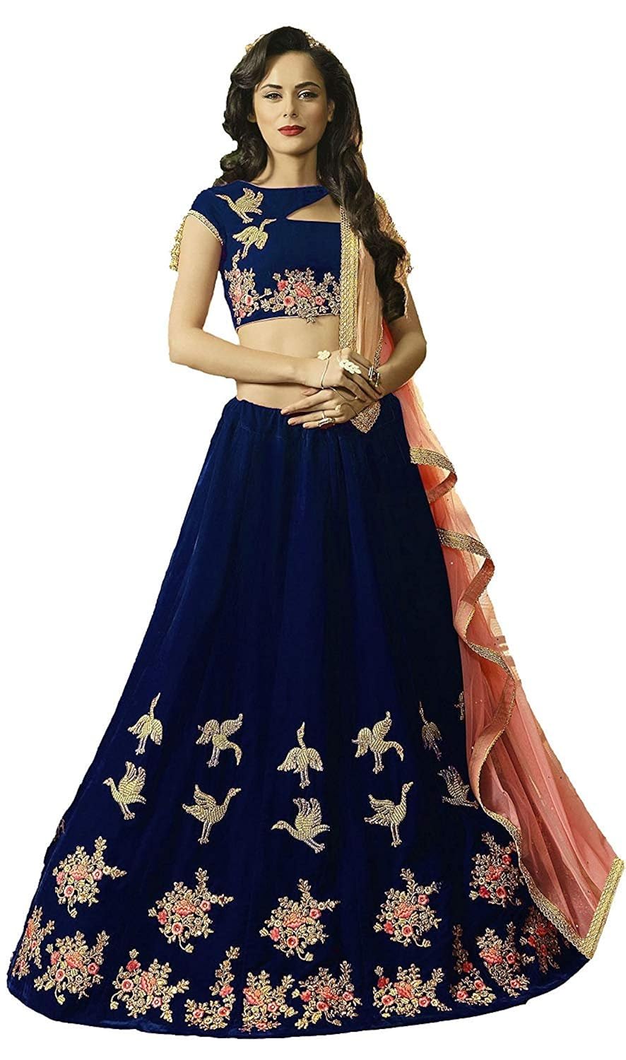 a.r.sundaramfashion women's velvet lehenga choli (bird_blue_semi-stitched_lehenga choli)