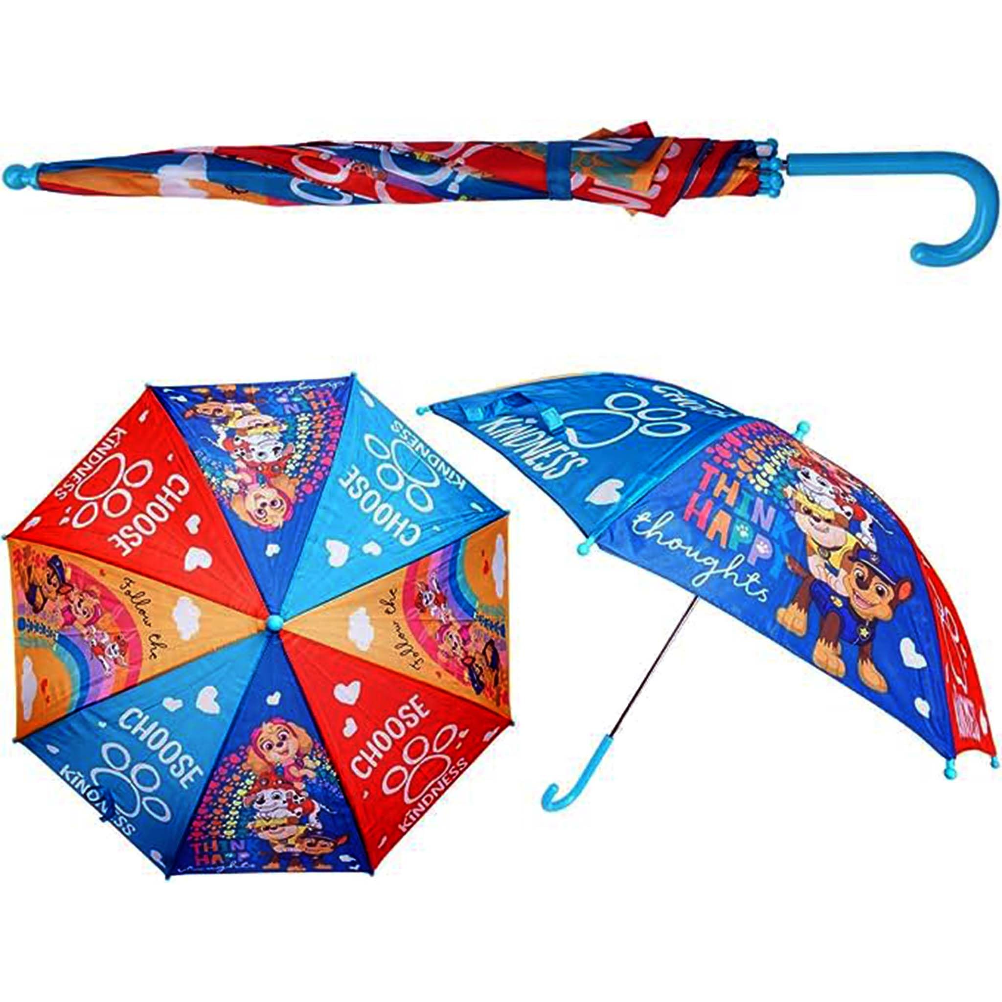 Paw Patrol Kids Umbrella, Plastic Easy Grip Handle Compact Umbrella Windproof Strong, Polyester Cover Travel Gift Kids Brolly Boys, Safety Opening Stick Umbrella 65cm