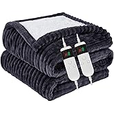 Qieryun Heated Blanket Electric Queen, Soft Flannel Heating Blanket with 8 Hours Auto Off 10 Fast Heating Levels Machine Washable Sherpa Heated Blanket with Overheating Protection