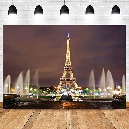 Amazon Lelez 7x5フィート エッフェル塔 写真背景 パリ シティ 夜 噴水 背景 フランスのランドマーク スタジオ Youtubeウェディングパーティー フォトブース小道具 Che024 バックペーパー 背景布 通販