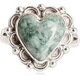 NOVICA Artisan Handcrafted Jade Heart Ring Hearts on .925 Sterling Silver Green Cocktail Guatemala 'Zinnia Love'