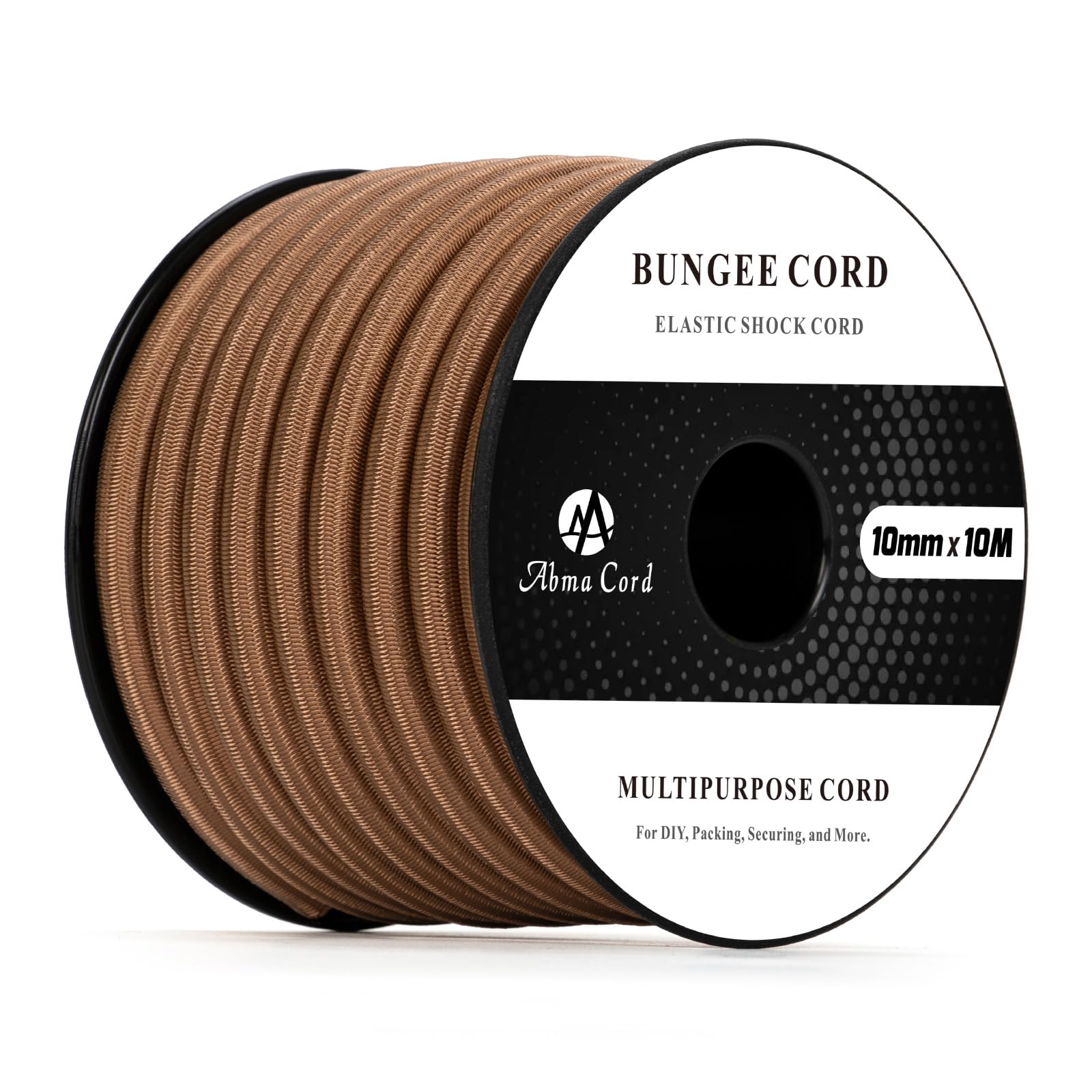 Abma Cord Bungee Cord 10mm 10M Elastic Shock Cord 100% Stretch Elastic Bungee Rope for Tarpaulin, Trailer, Backpack, Tent Pole, Kayak - Brown
