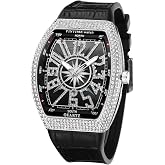 FANMIS Men's Rectangle Quartz Watch Crystal Bezel Leather Strap Calendar | Rectangle men's quartz watch with crystal-set bezel, calendar display and leather strap for business, casual and dress wear