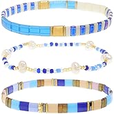 Tyebiva Tila Flat Pearl Seed Beads Stack Bracelets Set for Women, Boho Handmade Miyuki Glass Colorful Beads Friendship Stretch Bracelet Holiday Prom Jewelry Gift.