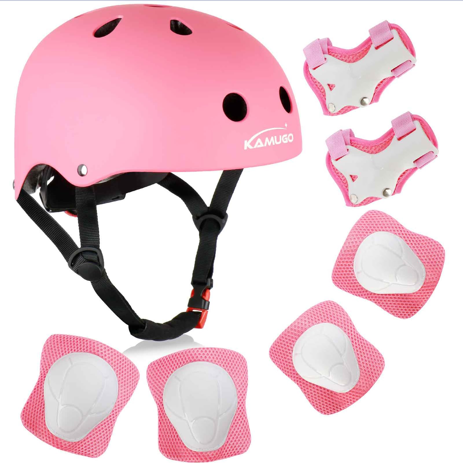 Photo 1 of KAMUGO Kids Bike Helmet, Toddler Helmet for Ages 2-8 Boys Girls with Sports Protective Gear Set Knee Elbow Wrist Pads for Skateboard Cycling Scooter Rollerblading (Pink)