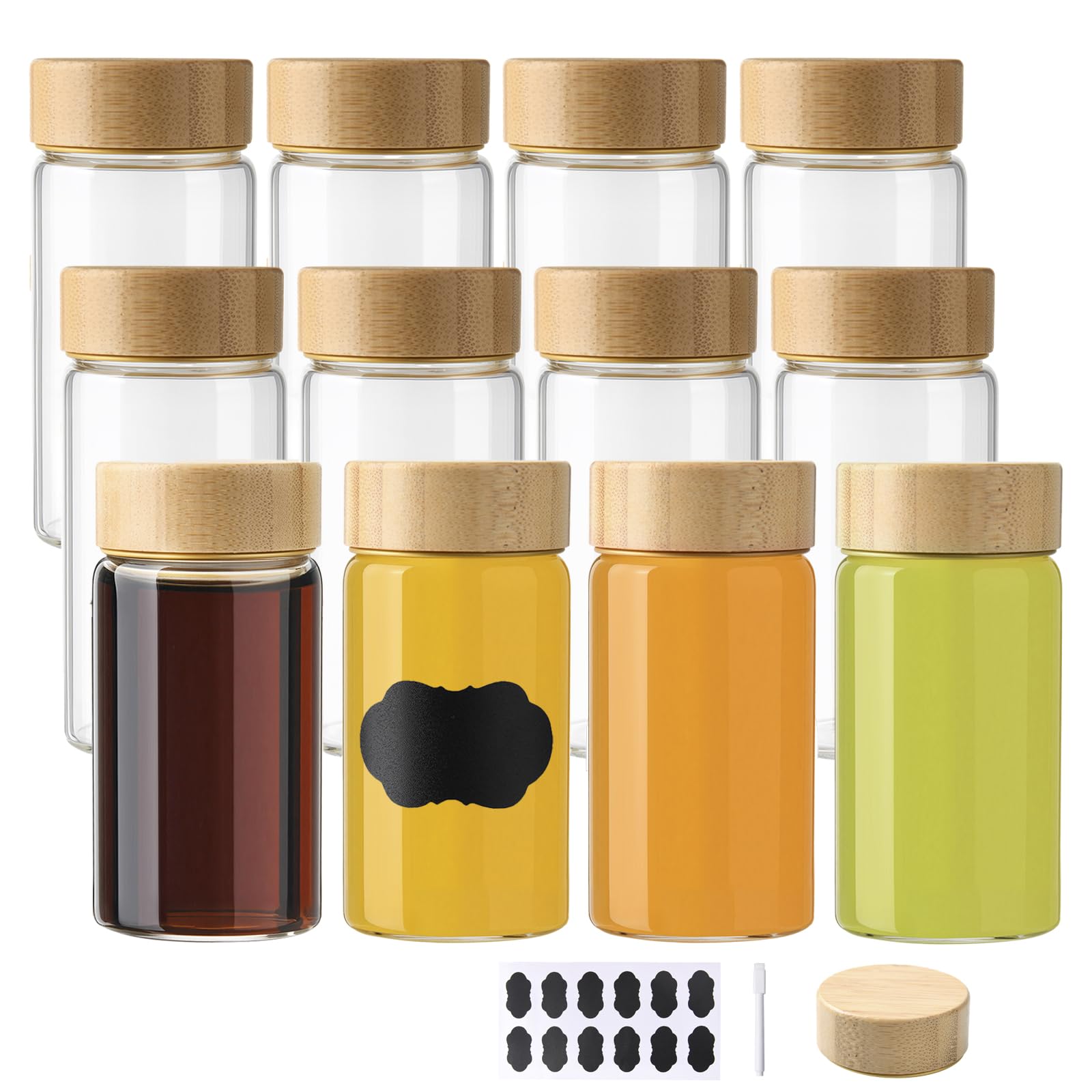 Photo 1 of ***MISSING 3 BOTTLES*** BPFY 12 Pack 4oz Glass Shot Bottles with Caps, 120ml Borosilicate Glass Juice Shot Bottles, Dishwasher & Freezer Safe, Reusable Wellness Ginger Shot Glass Jars with Lids for Juicing