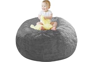 LLPCKPB Giant Fur Bean Bag Chair Cover for Kids Adults, (No Filler) Living Room Furniture Big Round Soft Fluffy Faux Fur Beanbag Lazy Sofa Bed Cover (Light Grey, 3FT)