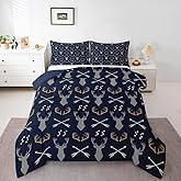Erosebridal Deer Hunting Comforter Set Rustic Cabin Bedding Set Queen Size,Wild Country Woodland Animals Quilt for Kids Teen Adults Navy Blue Farmhouse Decor Down Comforter