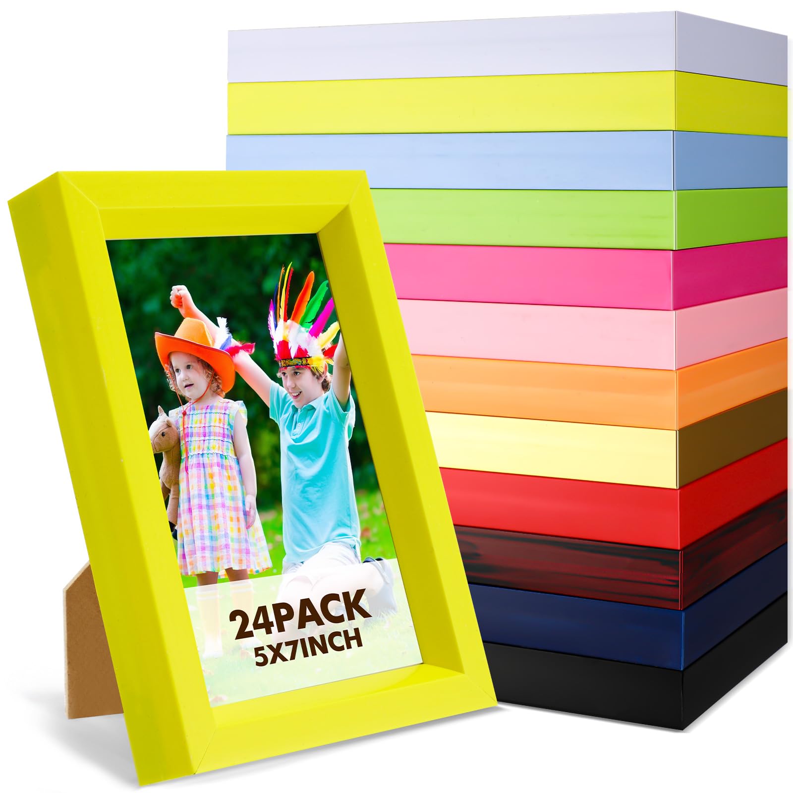 Photo 1 of ***Missing 1 Frame From 24*** Leinuosen 24 Pcs Colorful Picture Frame Modern Rainbow Multi Colored Small Wall and Tabletop Picture Frames for Wedding Home Office Horizontal Vertical Display, 12 Colors(5 x 7 Inch)