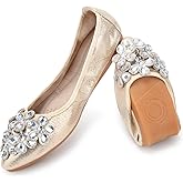 TABNIX Women's Ballet Flats Rhinestone Soft Wedding Ballerina Shoes Foldable Sparkly Dress Comfort Slip on Flat Shoes