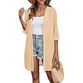 Totatuit Women 3/4 Sleeve Open Front Cardigan Sheer Kimono Swimsuit Coverups Duster