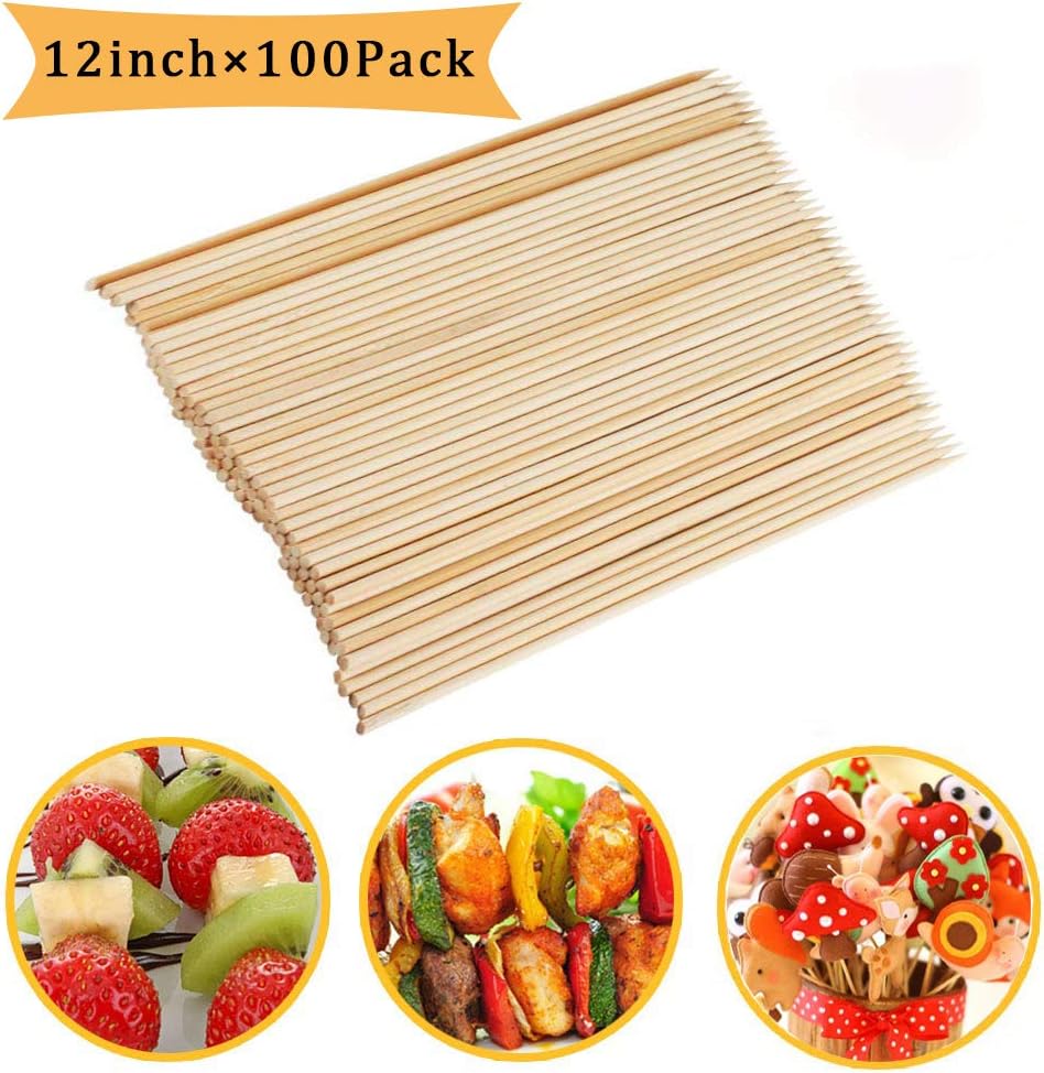 Fu Store Bamboo Skewers 12 Inch Sticks for Barbeque Fruit Kebab Marshmallow Chocolate Burgers Cocktails Buffets Grilling Party Fondue Φ=4mm (100 PCS)