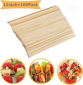 Fu Store Bamboo Skewers 12 Inch Sticks for Barbeque Fruit Kebab Marshmallow Chocolate Burgers Cocktails Buffets Grilling Party Fondue Φ=4mm (100 PCS)