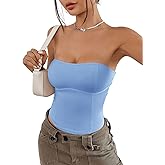 WDIRARA Women's Basic Solid Ribbed Knit Strapless Tube Top Sleeveless Y2k Crop Tops