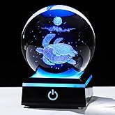 Arikyrist 3D Crystal Ball Sea Turtle Figurine with LED Base Laser Sea Turtle Gifts for Women Men on Christmas Birthday Decorative Turtle Ball Glass Sea Turtle Globe Night Light for Home Decor (80mm)