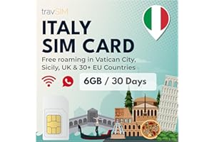 travSIM Italy SIM Card | 6GB Data with 4G/5G speeds | Unlimited Calls | Use Italy SIM Card for USA Traveler in UK & 30+ EU Countries | Plan on SIM Card for Italy is Valid for 30 Days