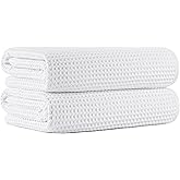 MICROFI New Microfiber Waffle Bath Towels, 2 Pieces, Oversized, Soft, Absorbent, Fast Drying, Lint Free 430 GSM (White)