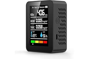 SIWMER 5-in-1 Indoor Air Quality Monitor, Professional Portable Detector & Accurate CO2, TVOC, HCHO, Humidity& Temperature Particle Counter, for Home, School, Hotel,Office,Car Air Quality Tester (Balck)