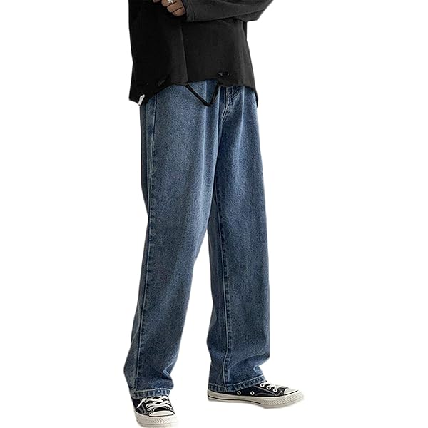 パンツ loose straight crash denim Rexcyril Men's Loose Fit Straight Leg Denim Jeans Baggy Wide Leg