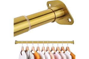 LOMILD Adjustable Closet Rod for Hanging Clothes, 30 to 40 Inches Stainless Steel Rod for Closet Heavy Duty, Gold