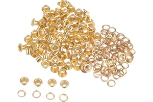 HARFINGTON 100set Grommets Kit Metal Eyelets 3mm 1/8" Hole Tiny Grommet for Shoes Clothes Belt Bag DIY Project, Gold Tone
