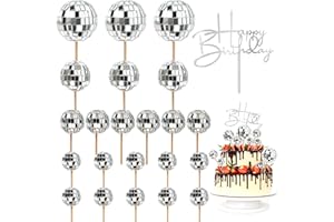 KOSOTODY 23pcs Disco Ball Cupcake toppers Happy Birthday Cake Topper 1970s Disco Ball Cake Picks Theme Cake Decor for Disco Theme Party Favor