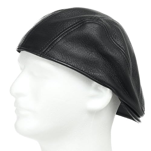 ULTRAFINO Stockton Driving Classic Leather Ivy Flat Caps Hat Newsboy  Stylish Black Small