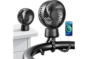 FADFUN Auto-Swing Portable Stroller Fan, Rechargeable Baby Stroller Cooler with Max 47 Hours Runtime, Ultra-Quiet Clip On Fan with 120° Auto Oscillation & Power Bank for Baby Crib, Travel, Car Seat