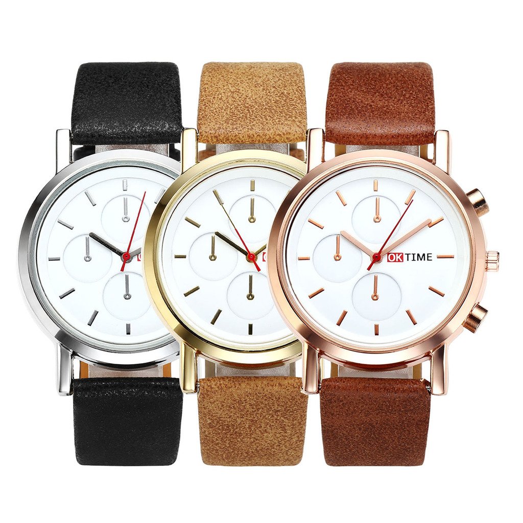 JSDDE Uhren,Modisch Einfach Armbanduhr Traveler unecht Chronograph Quarzuhr Matte Kunstleder Band Armbanduhr,Schwarz