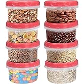 Jucaifu 8 Ounce reuseable small plastic freezer storage container jars with screw lid for food snacks lunch(8Pcs, Red)