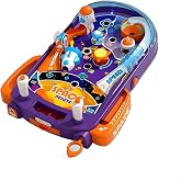 OLEOCA Tabletop Pinball Machine - Space Mini Arcade Game with Sound &amp; Light, Pull-Back Launcher, Flippers, Carry Handle, Suction Cup Feet, Games for Kids Ages 3+