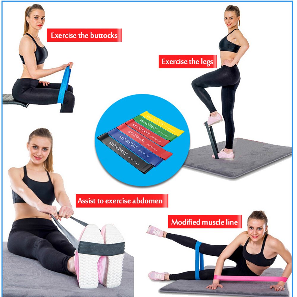 Benefast Resistance Bands, Exercise Bands Set of 6 with Different Strength levels, for Workout, Home Fitness, Stretching, Yoga, Pilates, Rehab, Physical Therapy