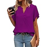 Zeagoo Womens Dressy Casual Shirts Short Sleeve V Neck Work Blouse Business Casual Summer Chiffon Tops