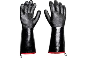 Rayocon BBQ Grill Gloves 932°F Heat Resistance Barbecue Grilling Gloves Smoker Kitchen Oven Mitts Cooking Gloves for Turkey Fryer/Smoking/Baking/Welding/Frying(14 INCH)
