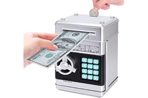 EPHVODI Piggy Bank, Electronic ATM Password Real Money Saving Box Cash Coin Can Auto Scroll Paper Money Saving Box Toy Best Gift for Kids