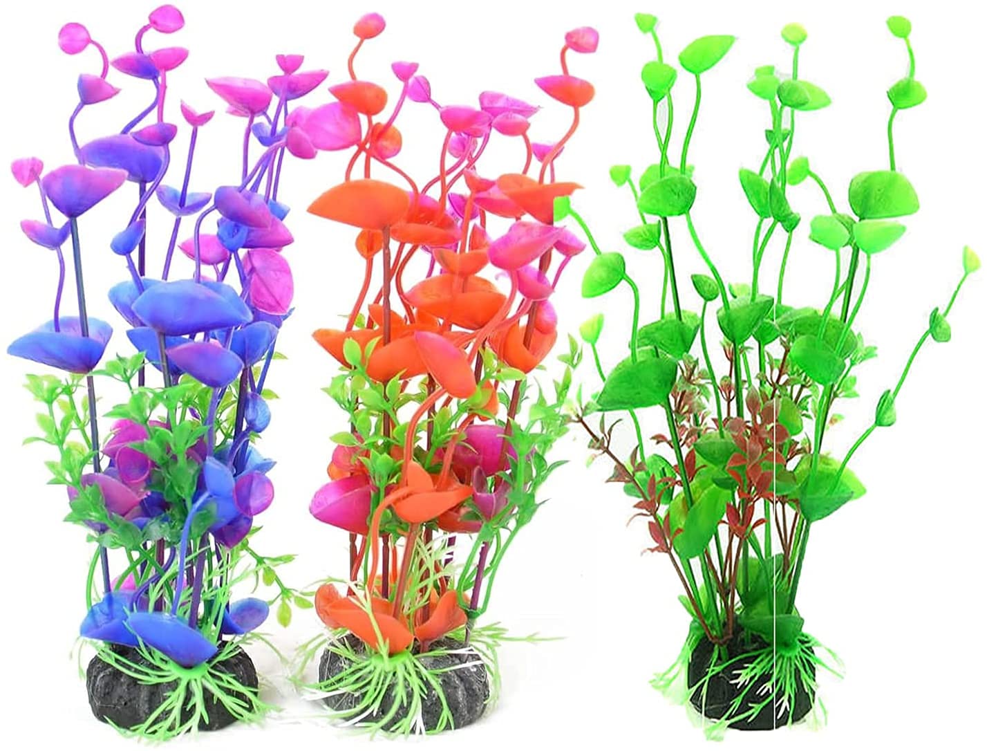 Tigerlily Enterprises 3-Pack Artificial Aquarium Plants – 19cm Plastic Fish Tank Decorations in Red, Purple & Green – Safe, Realistic Aquatic Ornaments for Freshwater & Tropical Tanks