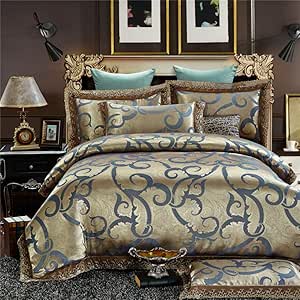 HGKJDL 4pcs Juegos de Cama Borde de Encaje Plata Dorada Mancha de