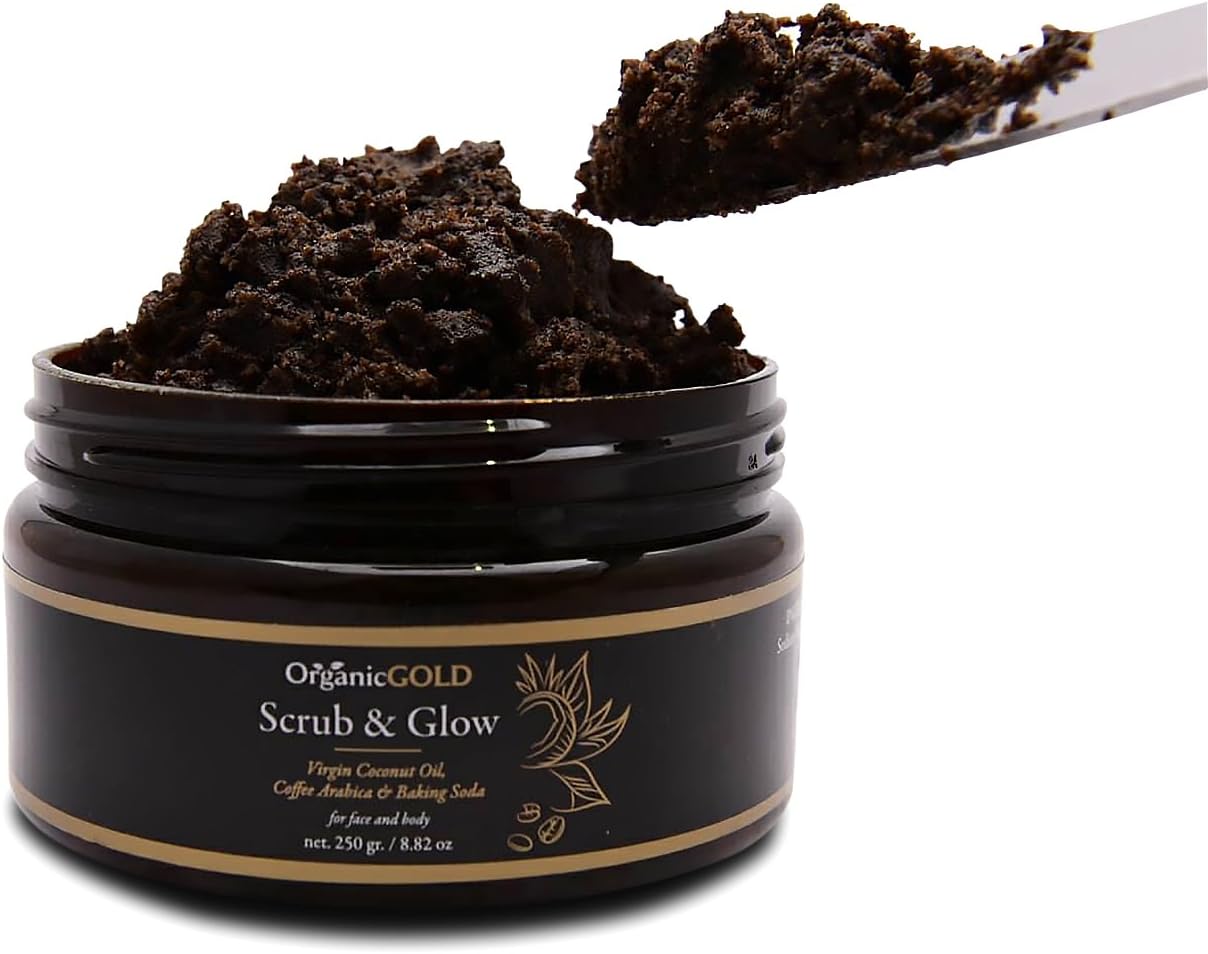 Exfoliating Body, Face, Hand Scrub for Women & Men - Moisturizing, Natural, Brightening - KP, Acne Scars, Blackheads, Pores, Skin Discoloration, Age Spots- Coffee, Coconut Oil, Baking Soda, Green Tea