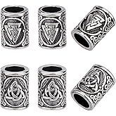 DICOSMETIC 10Pcs 2 Styles Stainless Steel European Beads 12x9mm Large Hole Column Beads Metal Hair Beads for Braids Antique Silver Paracord Beads for DIY Jewelry Making, Hole: 6mm