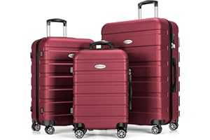 YEMENREN Luggage Sets Hardside Lightweight Suitcase with Spinner Wheels TSA Lock, 3-Piece Set (20/24/28), Red