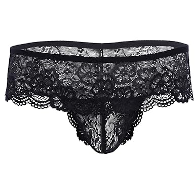 YiZYiF Transparent Herren Slips Strings mit Spitze Rüsche Thong Männer Unterwäsche Unterhose Tanga Lingerie