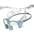 mojawa Run Plus Bone Conduction Headphones Bluetooth, IP68 Waterproof Open Ear Wireless Sports Headphones with 32GB MP3 for Running, Swimming, Cycling, Gym and Workouts, Blue