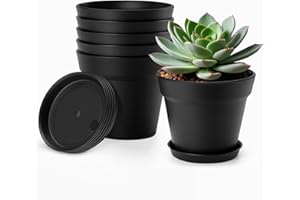 4 Inch Plastic Plant Pots with Drainage Holes and Tray FHWTY, 6 Pack Thickened Indoor Planters Seedlings Nursery Pots for Flo